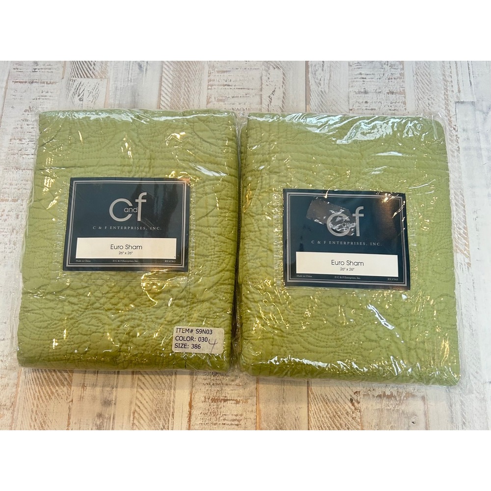 C&F Enterprises Euro Sham Pillow Cover Light Green Textured Quilted Set of 2